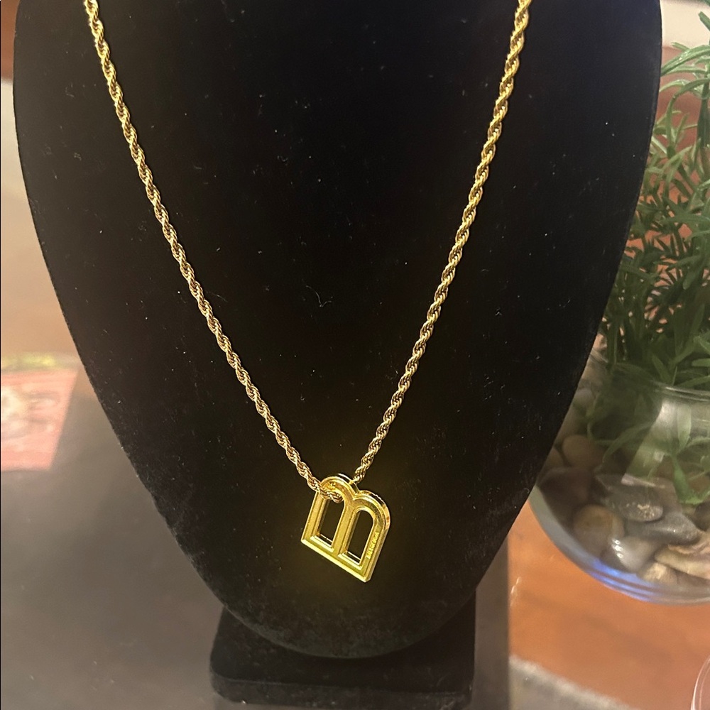 gold Initial “B” Pendant Necklace on Twisted Rope Chain